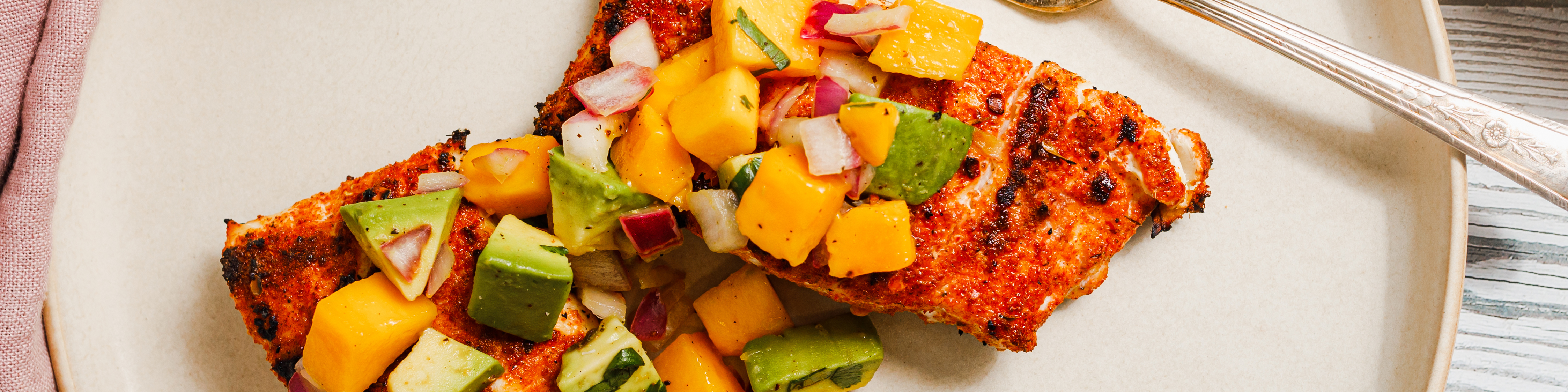 Grilled Blackened Halibut with Mango Salsa